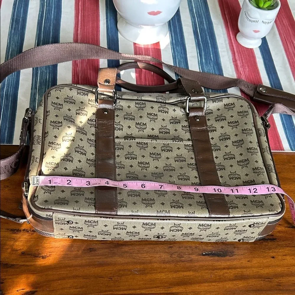 MCM Monogram Brown and Cream Briefcase impeccable